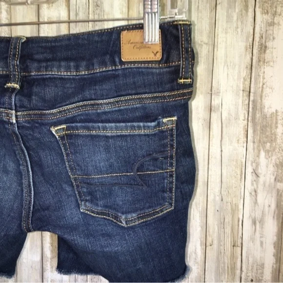 American Eagle Dark Wash Denim Cutoff Shorts - Picture 2 of 6